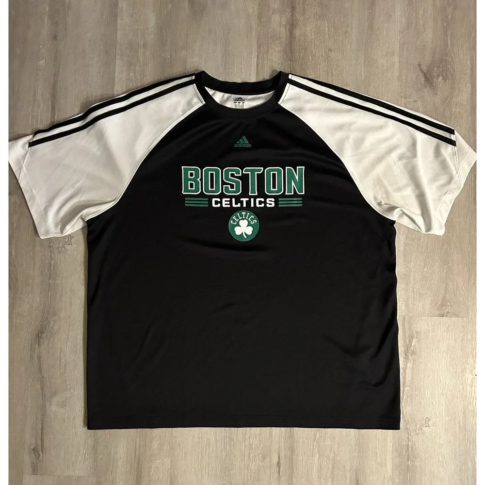 Boston Celtics Adidas Short Sleeve Warmup Jersey Black w/White Raglan Sleeves XL